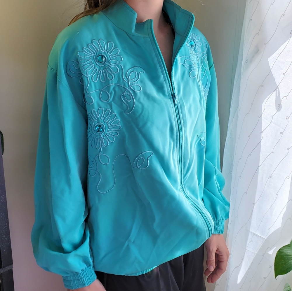 Vintage Blue Beaded Bomber